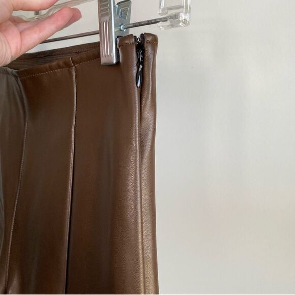 Abercrombie & Fitch Vegan Leather Brown Flare Pants - Picture 6 of 10